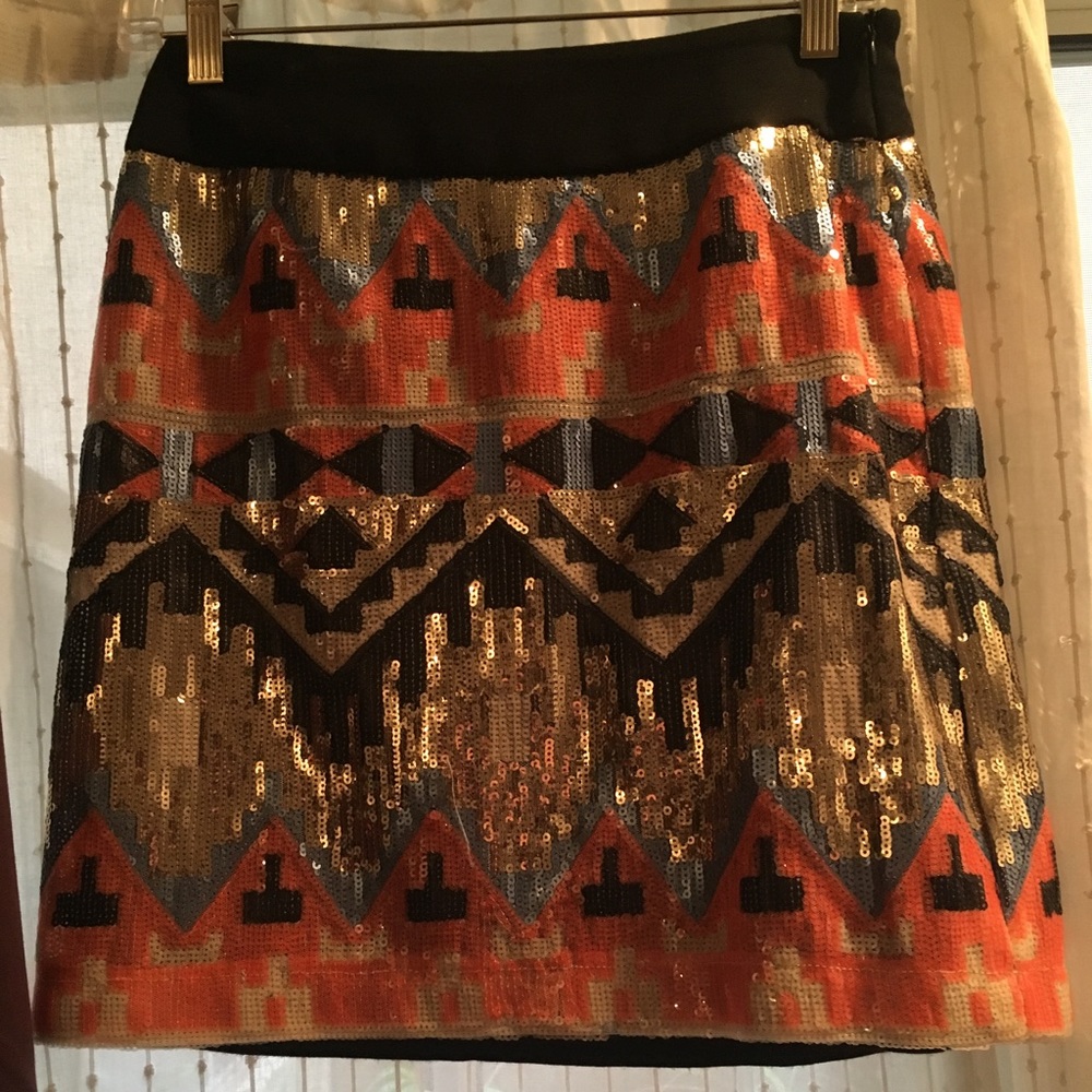 I.Madeline Tribal Print Sequin Skirt